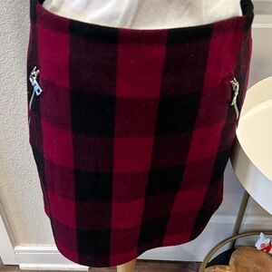 EUC Chic Recycled Wool Plaid Mini Skirt in Red and Black